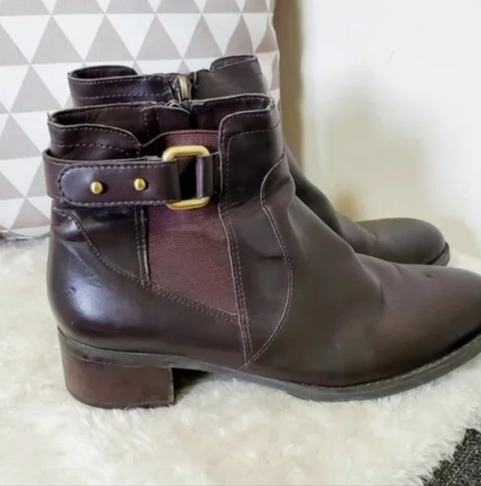 Franco Sarto Brown Ankle Boots with Buckle and Low Heel